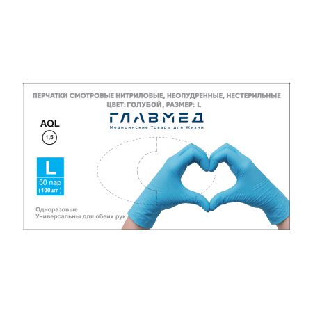 Перчатки Нитриловые ГлавМед нест.голубые неопудр.S(50пар)