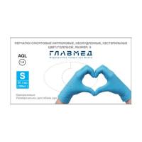 Перчатки Нитриловые ГлавМед нест.голубые неопудр.S(50пар)