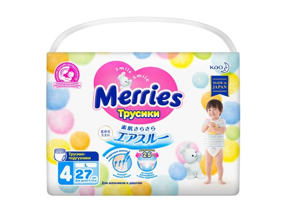 Подгузники-трусики Меррис/Merries уолкерс L N27 (9-14кг)