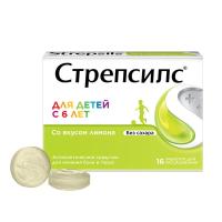 Стрепсилс б/сахара таб. д/рассас. д/детей лимонные N16 (6+лет)