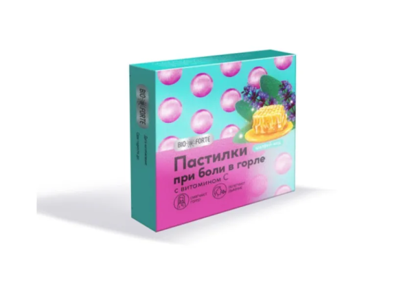 Пастилки при боли в горле bio forte шалфей-мед N9