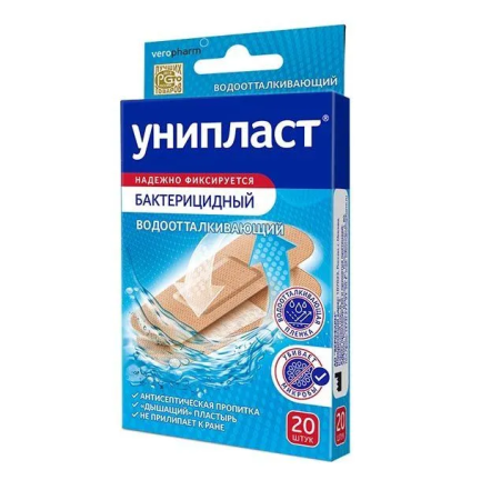 Пластырь бактерицидный Унипласт влагостойкий 1,9х7,2см N20 (плен)
