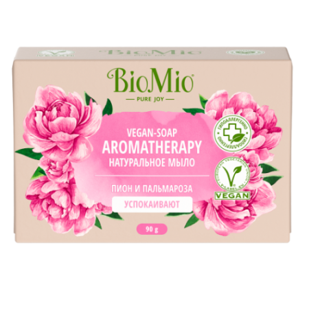 Биомио/biomio bio soap мыло натуральное пион-эфирное масло пальмарозы 90г
