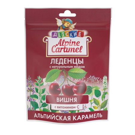 ALPINE CARAMEL АЛЬПИЙСКАЯ КАРАМЕЛЬ ЛЕДЕНЦЫ ДЕТСКИЕ С НАТУРАЛЬНЫМ МЕДОМ И ВИТАМИНОМ С СО ВСКУСОМ МАЛИ