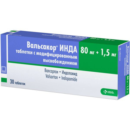 Вальсакор-инда таб.модиф.высвоб. 80мг+1,5мг N30
