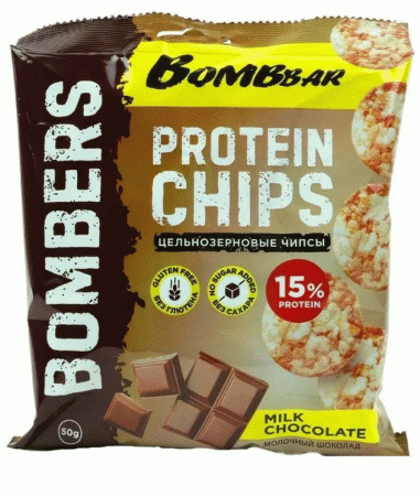 Бомббар/bombbar чипсы цельнозерновые протеиновые со вкусом молочный шоколад 50г