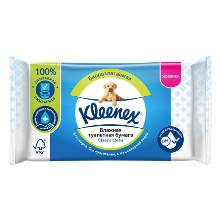 Бумага туалетная влажная Клинекс kleenex classic clean N42 (пластик)