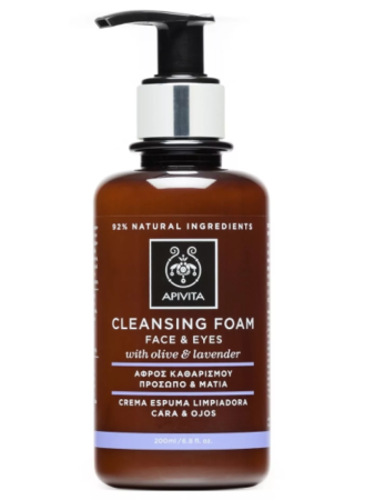 APIVITA Очищающая пенка для лица и глаз с Оливой, Лавандой и Прополисом, флакон-помпа, 200 мл