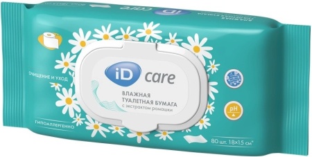 Бумага туалетная влажная iD care с экстрактом ромашки N80