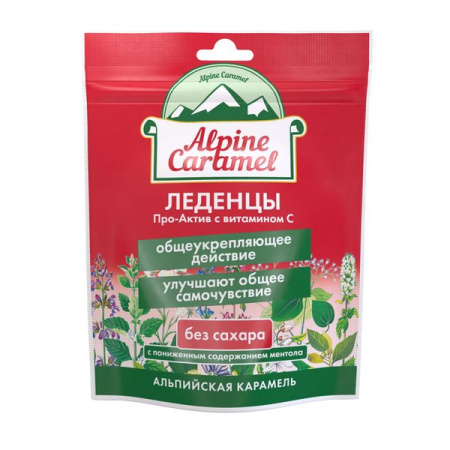 ALPINE CARAMEL АЛЬПИЙСКАЯ КАРАМЕЛЬ ЛЕДЕНЦЫ ПРО-АКТИВ С ВИТАМИНОМ С БЕЗ САХАРА ПАК. 75Г (БАД)