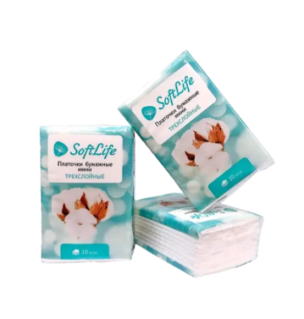 ПЛАТКИ НОСОВЫЕ ТРЕХСЛОЙНЫЕ БУМАЖНЫЕ SOFTLIFE/СОФТЛАЙФ №10Х10