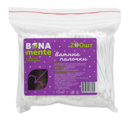 Ватные палочки Bona Mente! №200 п/э уп.