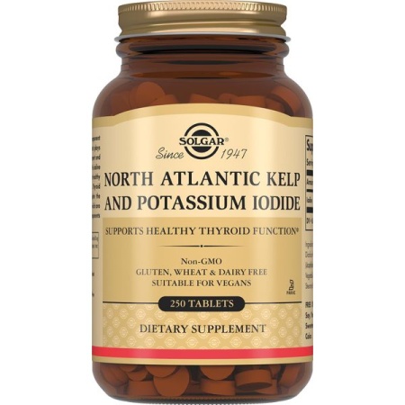 Солгар йод из бурых водорослей-йодид калия таб. 385мг N250